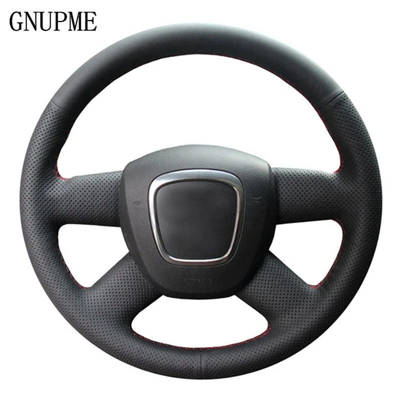 DIY Artificial Leather Black Car Steering Wheel Cover for Audi Old A4 A6 B7 B8 C6 2004 2005 2006-2011 Q5 2008-2012 Q7 2005-2011