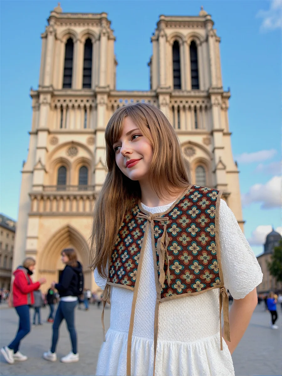 Gilet con lacci ricamati per gilet da donna Abbigliamento Donna Autunno Velluto a coste Senza colletto Allentato Ufficio Lavoro Classico Vintage Slim