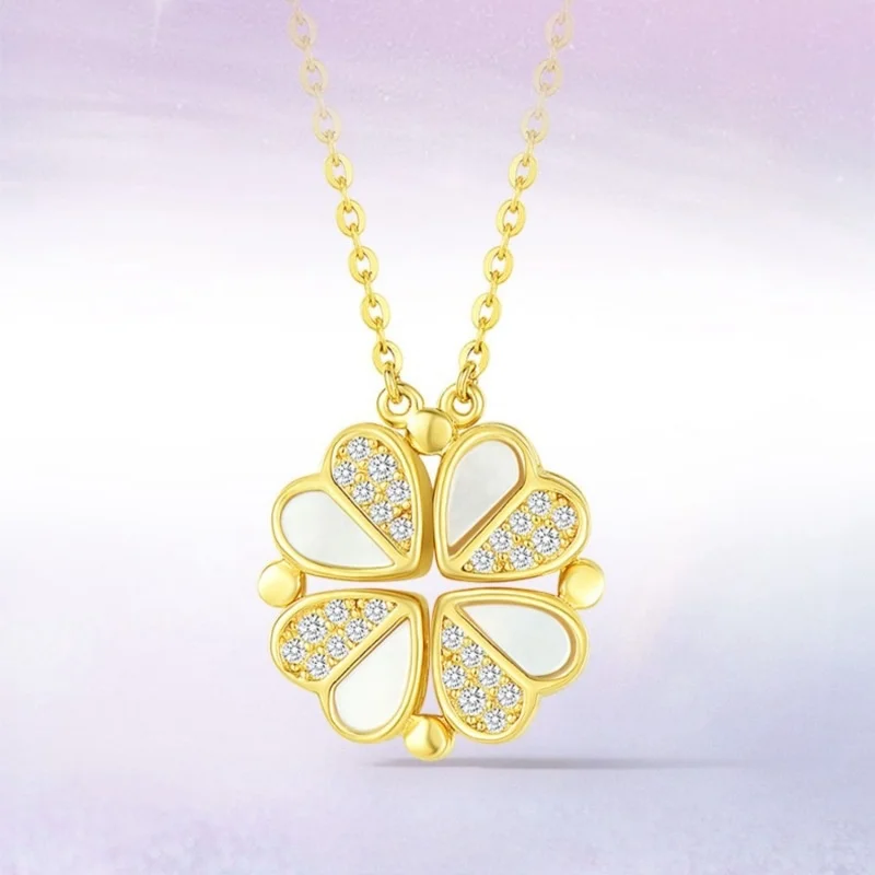s925 sterling silver necklace women's mother-of-pearl four-leaf clover sweater chain love pendant
