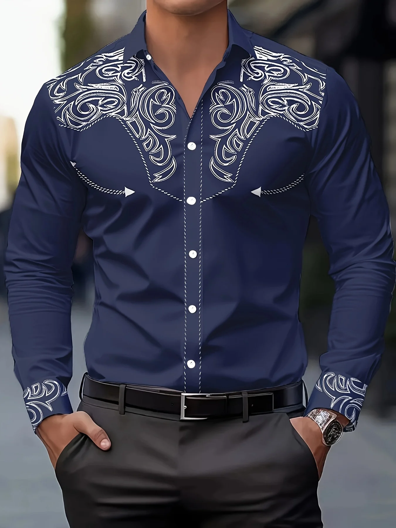 Men's Fashion Floral Print Shirt, Casual Breathable Lapel Button Long Sleeve Shirt for Spring Men’s Clothing Men's Formal shirt