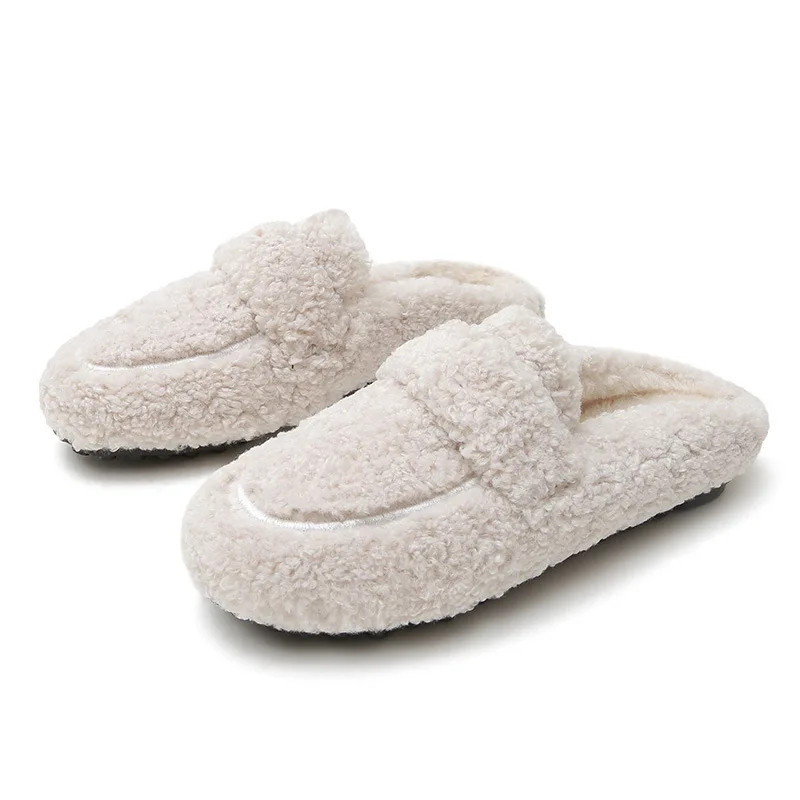 

2025 Winter Plush Mules Women One Band Fur Slippers Cozy Cotton Shoes Woman Flats Cover Toe Fleeces Slides Femme Wool Pantuflas