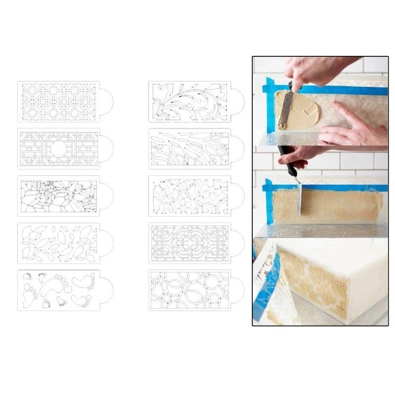 10 Pcs Cake Decorating Stencils Cookie Templates Wedding Cake Decorative Flower Molding Gift for Baking Lover Home W91B