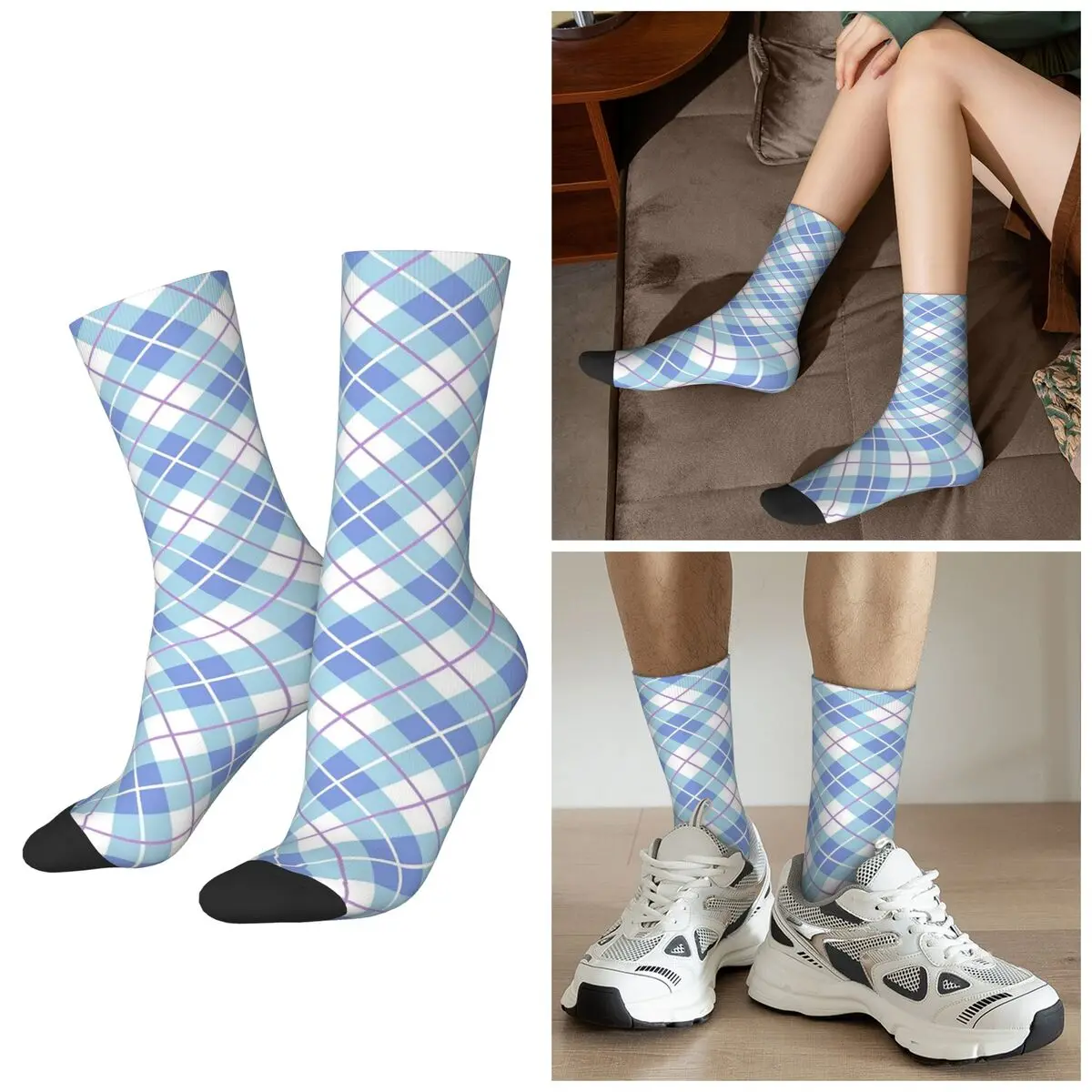 

All Seasons Plaid Print Socks Harajuku Sport Middle Tube Socks Hip Hop Stockings for Men Women Gifts
