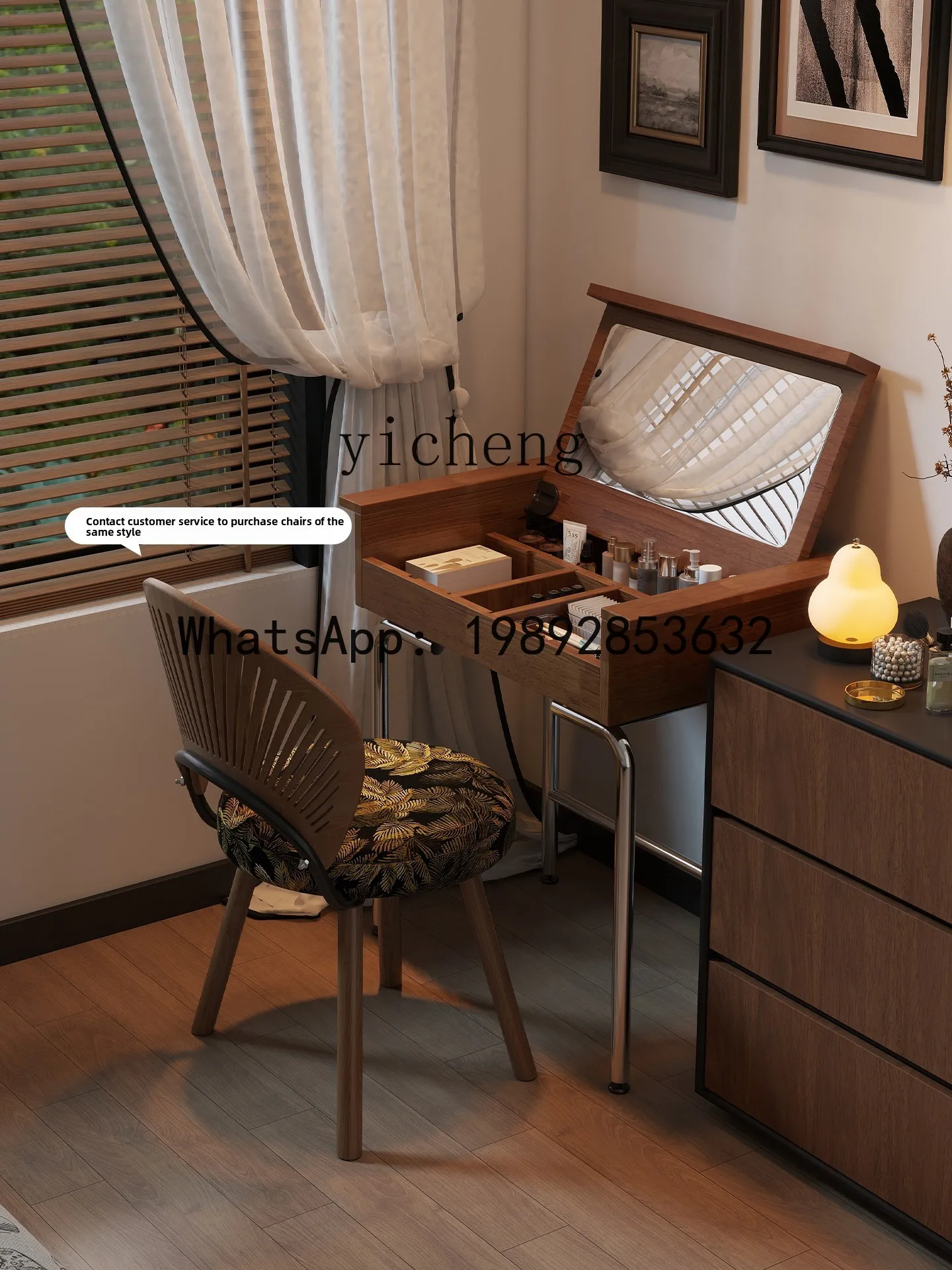 

X7 Vintage Style Solid Wood Flip Dressing Table Bedroom Iron Art with Mirror Storage Small Apartment
