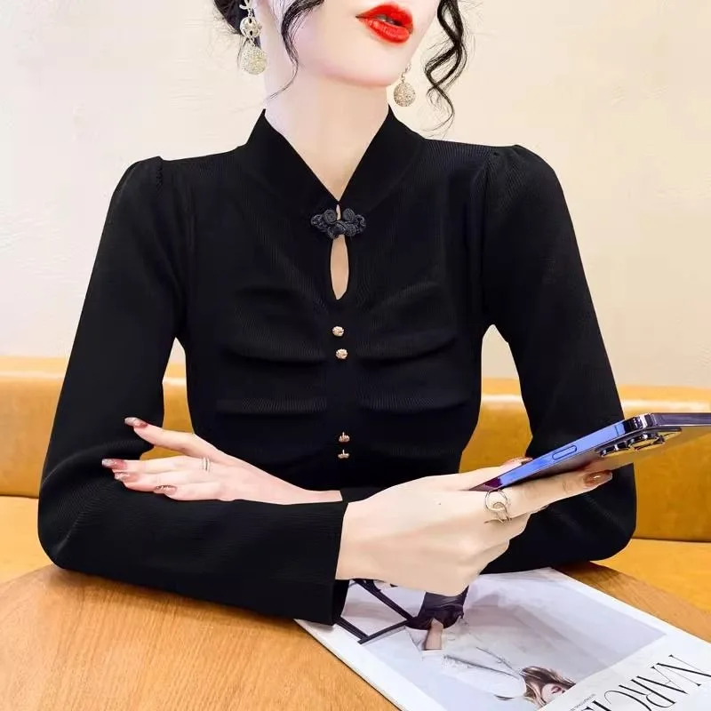 New Pleated Sweater and Sweater for Women Wearing Fashionable Stand Collar and Long Sleeves for Inner Slim Body