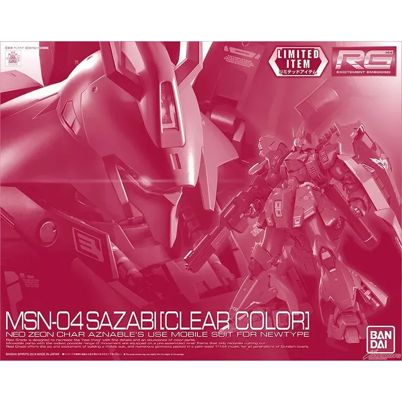 Original Genuine RG 1/144 Gundam MSN-04 SAZABI CLEAR COLOR PB Limited Bandai Anime Model Toys Action Figure Gifts Collectible