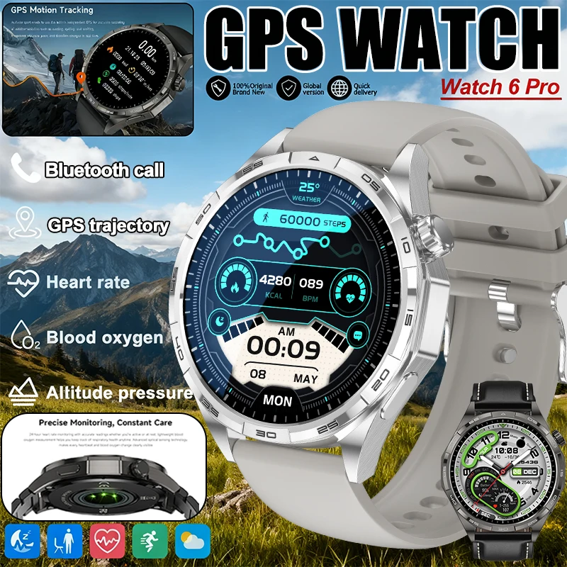 2026 New Watch 6 Pro Outdoor Sports Smartwatch GPS Track Altitude Pressure Bluetooth Call Heart Rate Health for Men Smart Watch