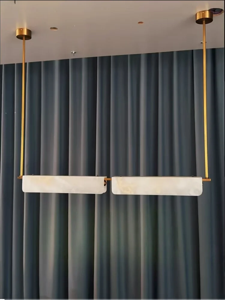 Spanish Marble Ceiling Pendant Light Lamp For Dining Room Kitchen Table Long Alabaster Chandelier Rectangle Marble Pendant Light - view 3