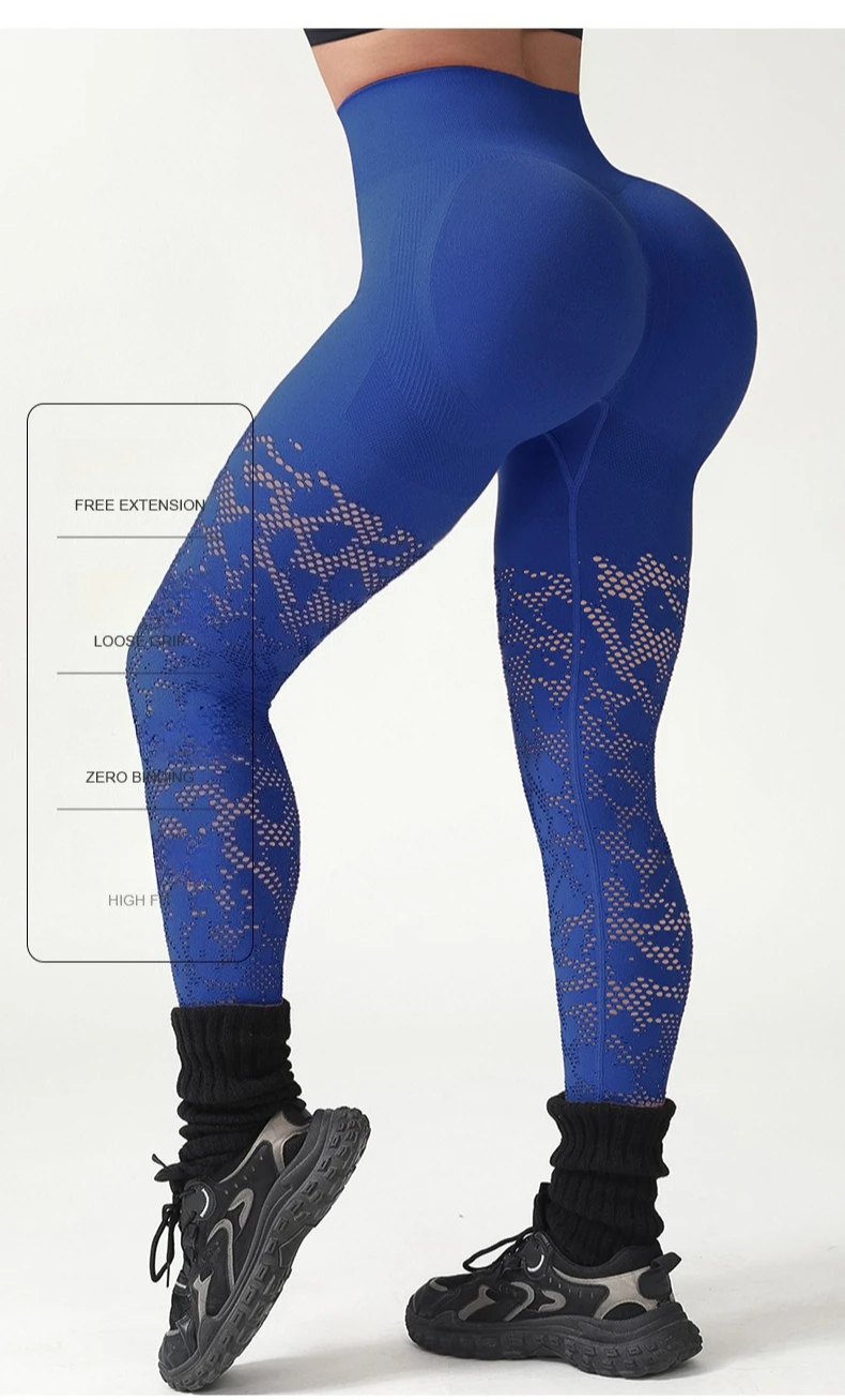 Damen Yoga-Hose mit Lochmuster, Modische Atmungsaktive Schnelltrocknende Workout-Leggings, Dehnbare Schlanke Pilates-Laufhose – Detail 6