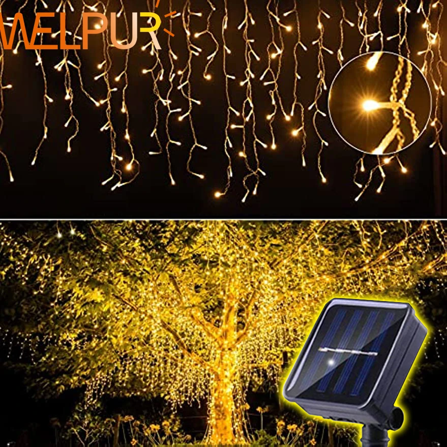 LED Solar Icicle String Lights 3.5M Waterproof Fairy Garland For Wedding Party Home Garden Decor LED Outdoor String Lights