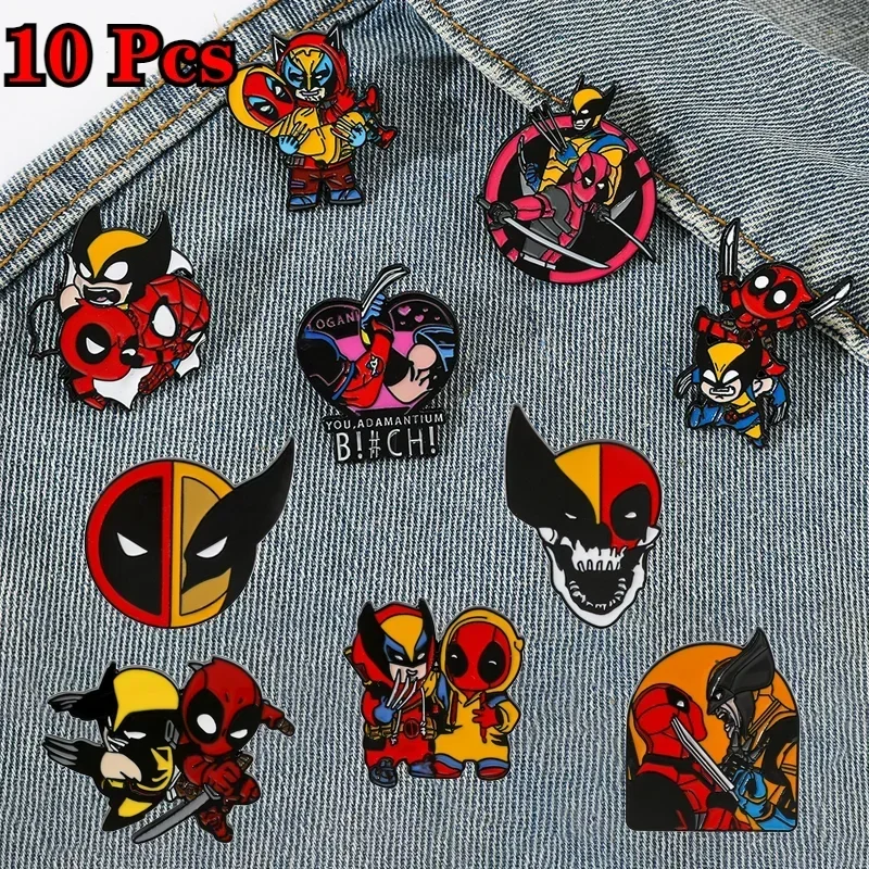 

5-10 Pcs/Set 1Set Deadpool and Wolverine Enamel Pins Cute Cartoon Movies Pin Brooch Boys Shirt Badge Hat Pin Gifts for Friends