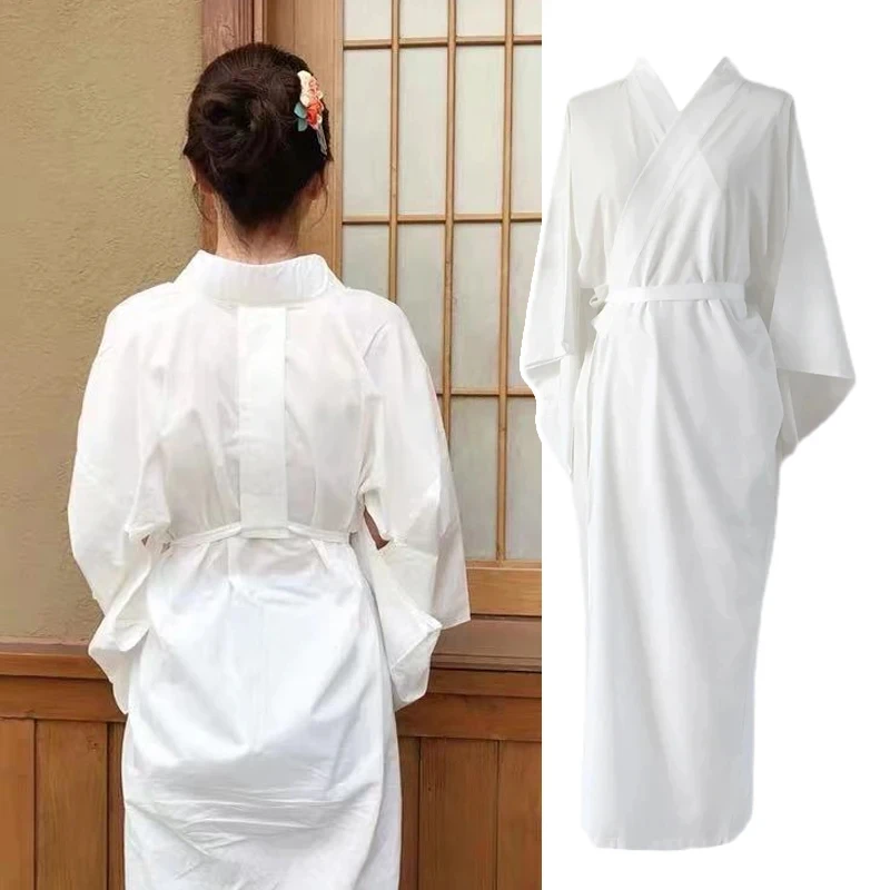 WomenTraditional Japanese Kimono Juban White Yukata Dress SLong Robe With Belt Gown Haori Kimonos Inner Wear Accessories