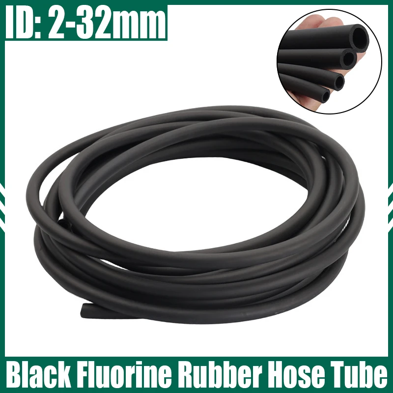 L=1 Meter ID=2-32mm Black Fluorine Rubber Hose Fluororubber Tubing Pipe FKM Tube Acid-base Heat Oil Resistant Fluororubber Tube