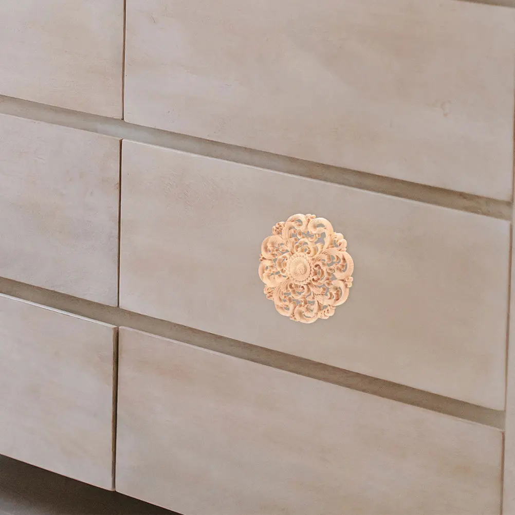 

4Pcs Round Wood Carved Applique Decorative Onlay for Furniture Wardrobe Cabinet Home Interior Decoration Carving