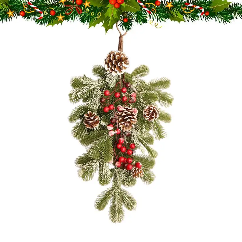 

Artificial Christmas Swag Colorful Pine Needle Berry Wreath 55x35cm Colorful Artificial Pine Branches Teardrop Door Swag Pine