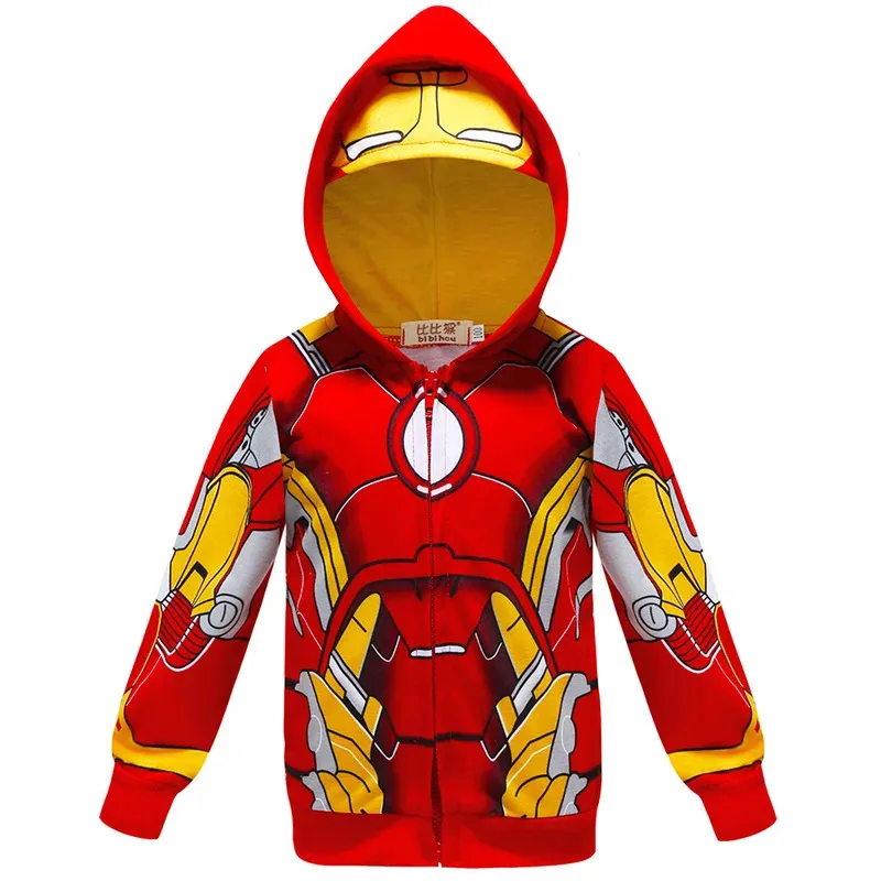 Crianças meninos hulk thor ferro e homem hoodies cosplay traje moda dos desenhos animados impressão zíper casaco com capuz jaqueta crianças roupas