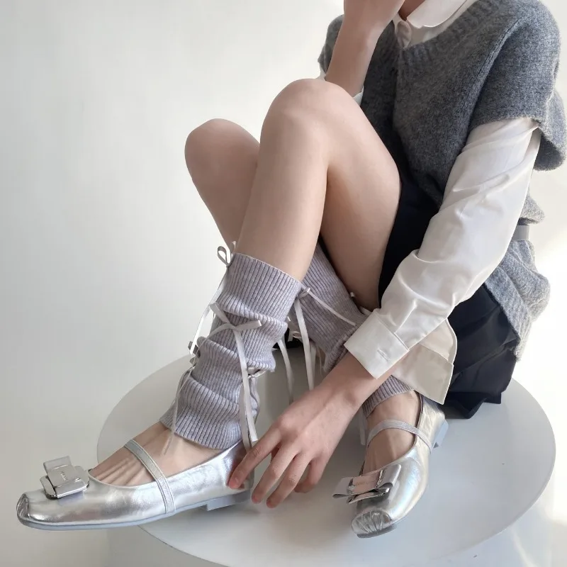 Spring Fall Candy Color Leg Warmers Korean Ballet Sweet Bowknot Ruffle Boot Cuffs Pastel Pink Blue Footless Tights for Girls