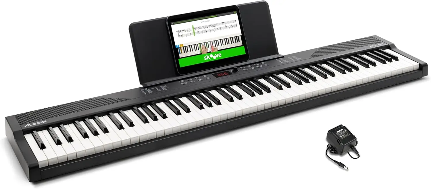 88 Key Keyboard Piano with 480 Sounds, Speakers, USB MIDI, Sheet Music Tablet Rest, Power Adapter and Piano Lessons for Beginner