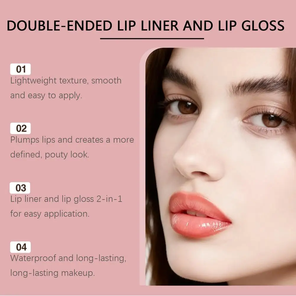 Lippotlood Vloeibare voering Dubbele kop 2in1 Waterdichte tint Naakte olie Mollige glans Spiegel Blijvende hydraterende professionele cosmetica