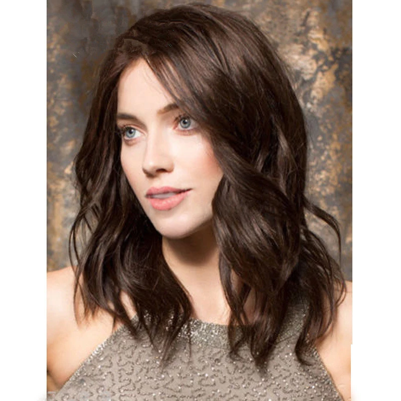 New , European and American style women's , middle-parted black-brown medium-long wavy curly hair wig