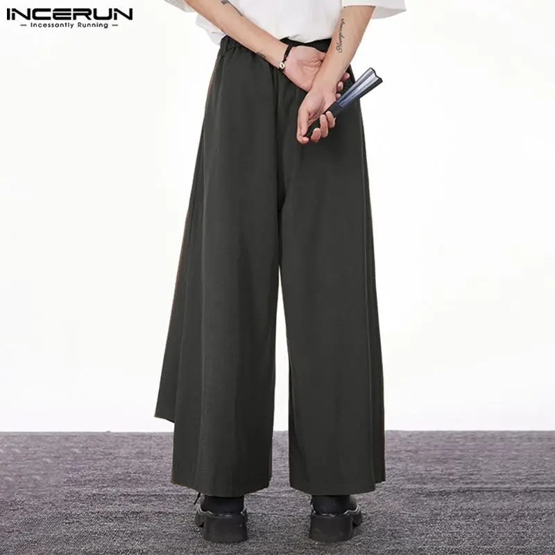 2024 Men Pants Solid Color Button Joggers Korean Irregular Trousers Men Streetwear Loose Fashion Casual Wide Leg Pants INCERUN