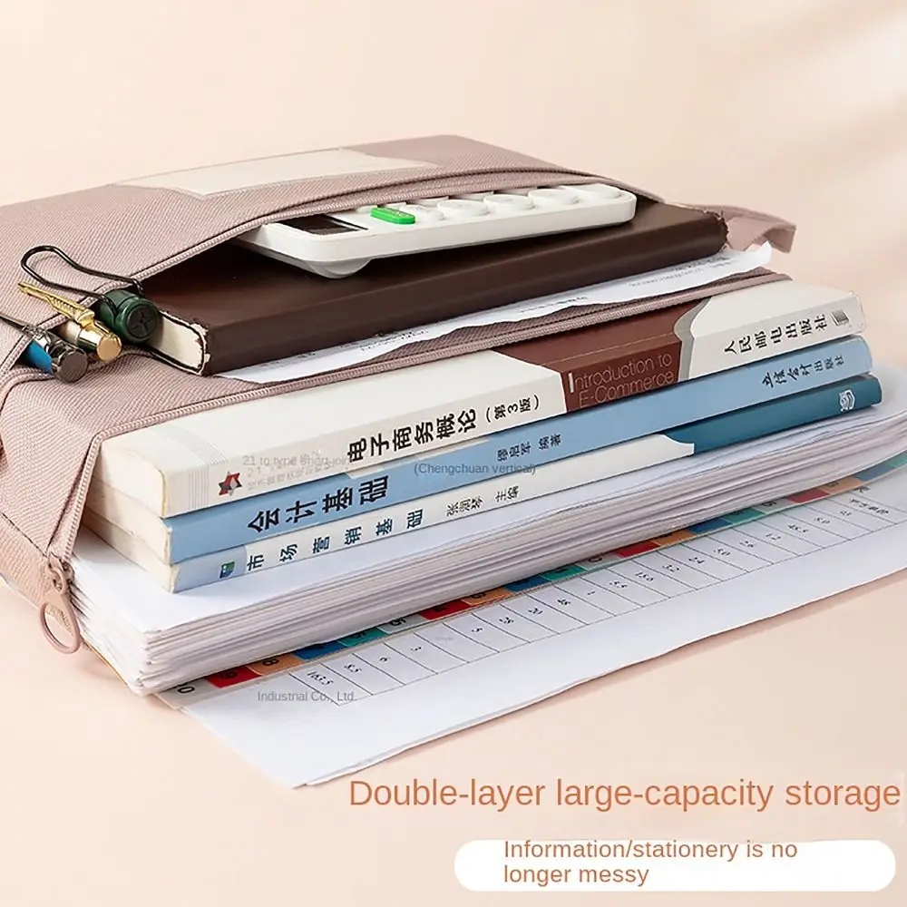 Organizer File portabel tahan air, tas dokumen kain Oxford pemegang File kapasitas besar lapisan ganda untuk perlengkapan kantor