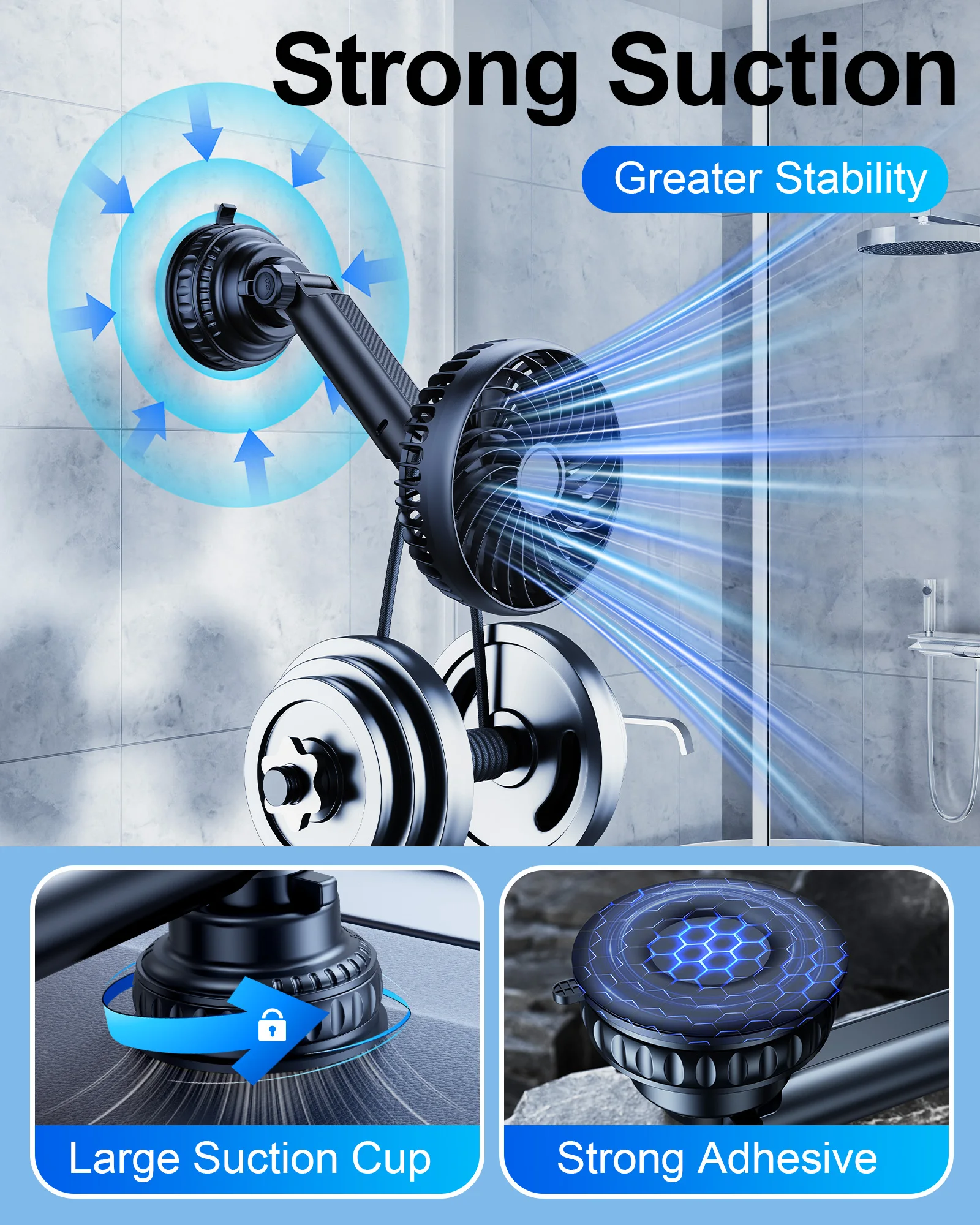 Eary Car Headrest Fan With Large Suction Cup 5000mAh Battery USB Rechargeable Cooling Fans 360°Adjustable 3 Speeds Car Rear Fan