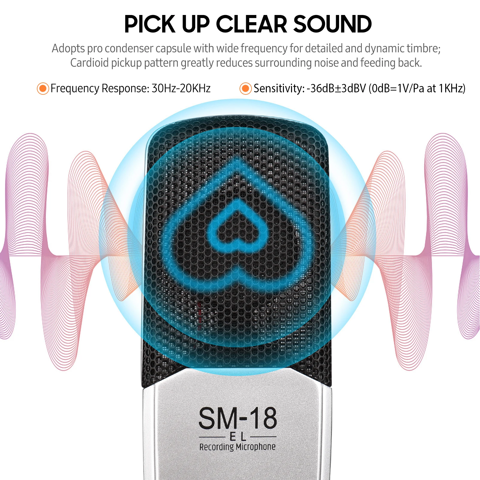 ميكروفون تسجيل احترافي ، مكثف Cardioid ، مجموعة Mic XLR مع تثبيت صدمات قابل للتعديل لصوت الاستوديو