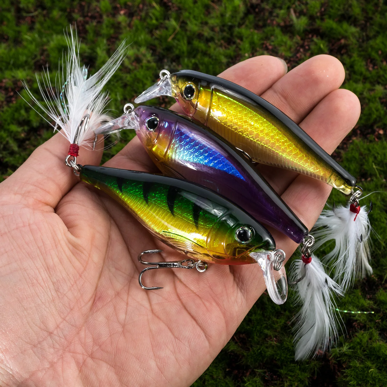 12.3g/8.5cm Minnow Fishing Lure Hard Baits Crankbaits Rattle Balls Inside Swimbait Trolling for Bass Trout Walleye