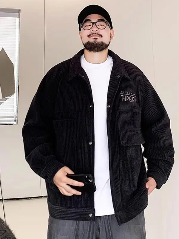 plus Size Men's Casual Velvet Jacket Spring Autumn Loose Fit Collar Upgraded Version Comfortable Breathable Polyester Fiber