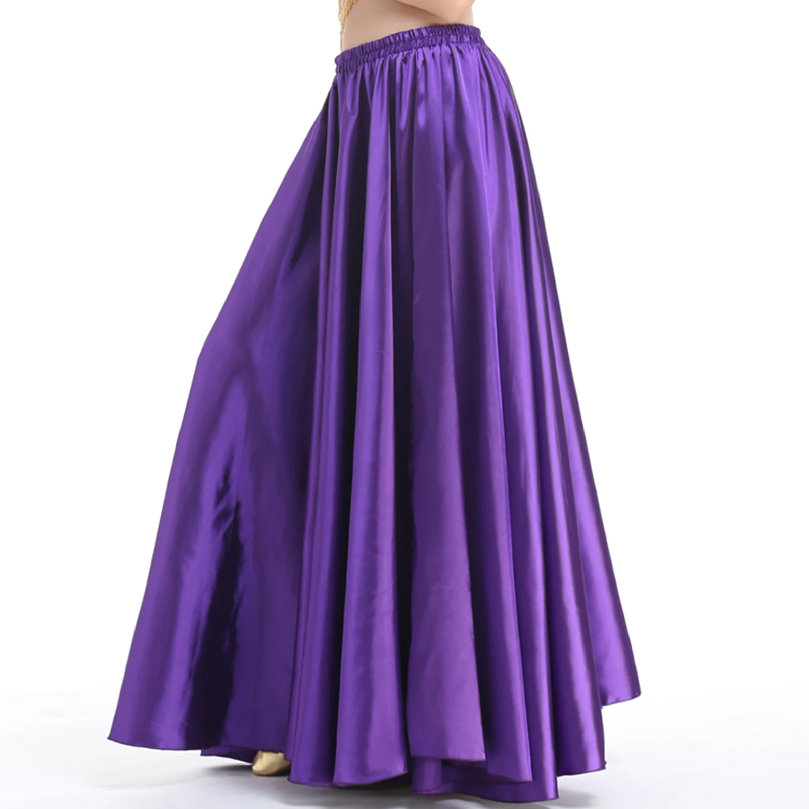 Women Spanish Paso Doble Ballroom Dance Skirt Elastic Waist Satin 540 Degree Maxi Skirt for Belly Dance Flamenco Bomba Tango