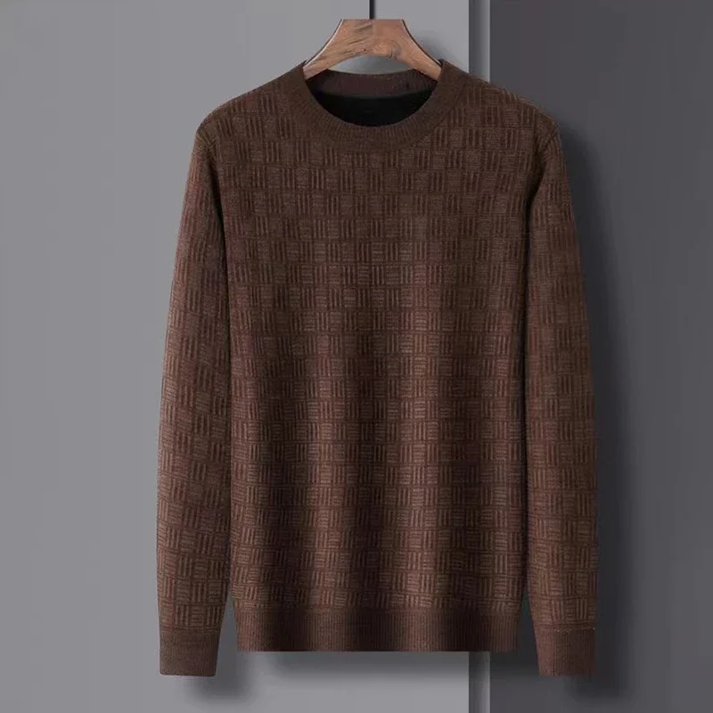 

New Autumn Men's Thickened Sweater Knitted Sweaters Men Three-dimensional Jacquard High-grade Crew Neck Warm Casual Top Pullover