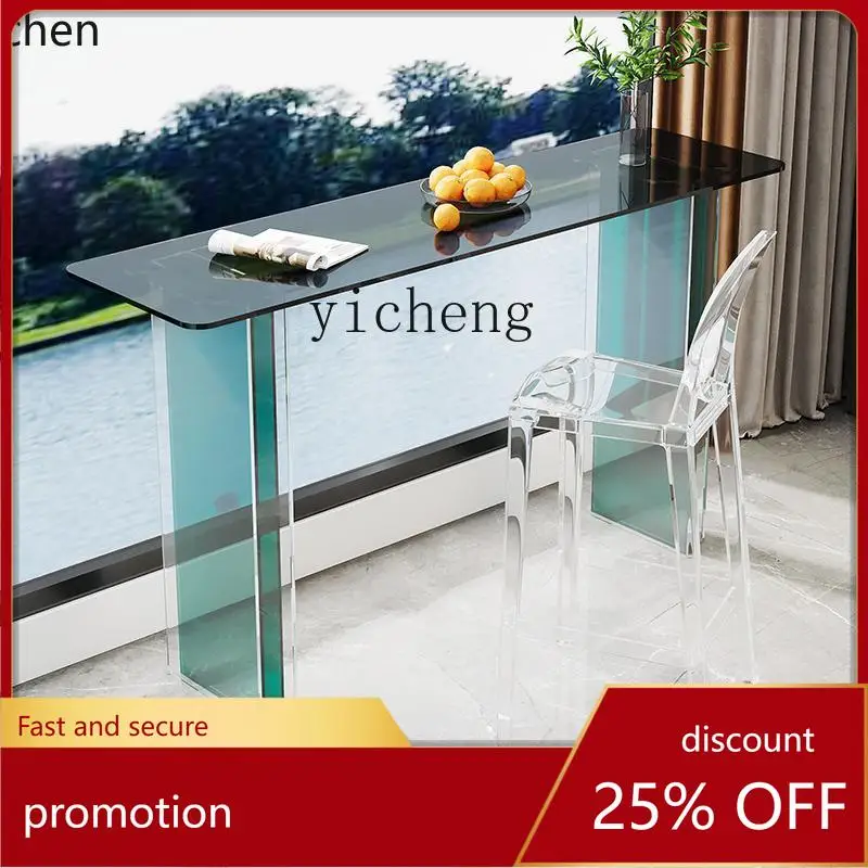 

ZMLacrylic bar table, thickened tempered glass, high-end light luxury high-footed long strip narrow table, simple entrance table