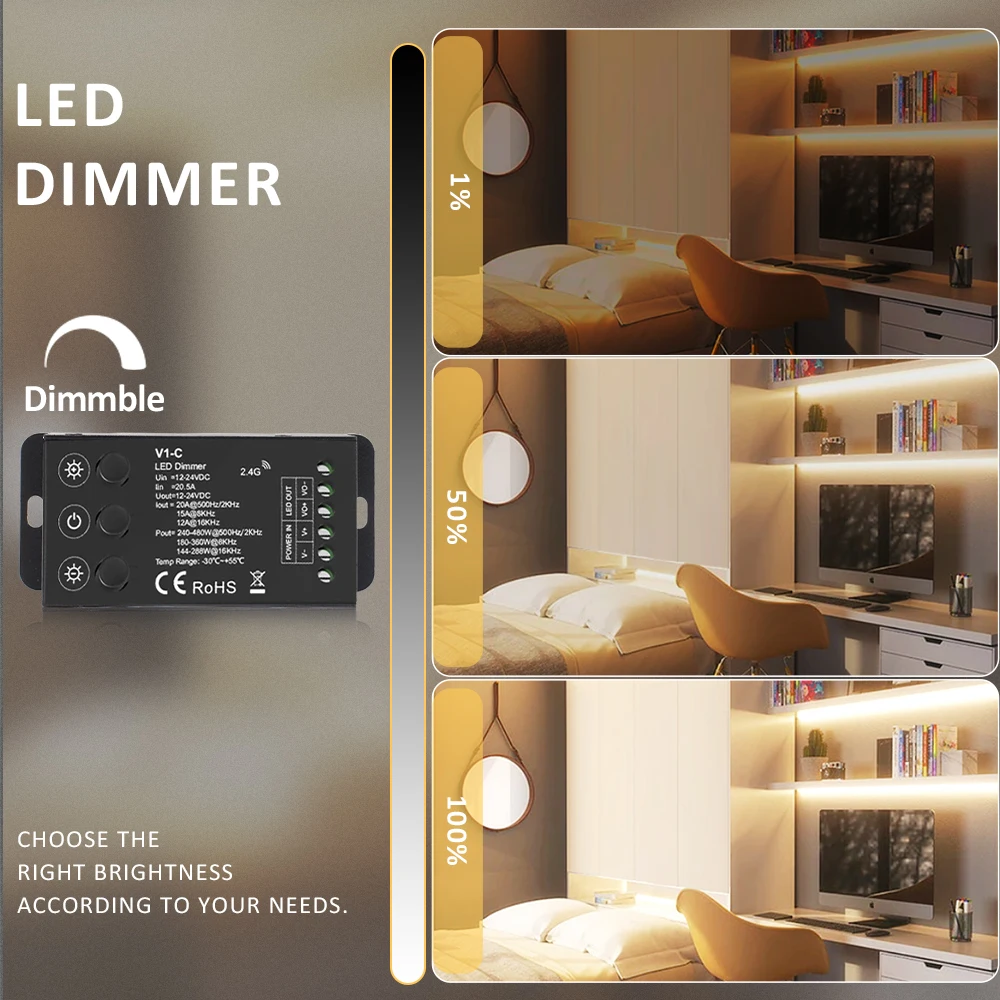 DC 12V 24V LED Dimmer Schalter 20a Konstant spannungs regler für 2,4 fcob einfarbige Licht leiste g HF-Fernbedienung