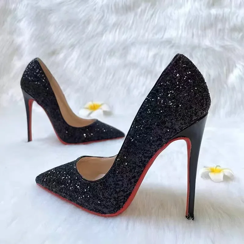 2024 New Women High Heels Sequins Glitter Luxury Designer Pumps Plus Size 43 Wedding Bridal Gold Valentine Scarpins Shoes