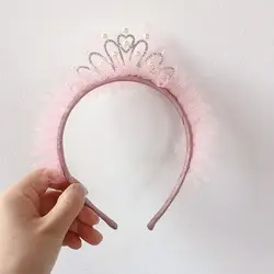 Nova festa de aniversário princesa faixa de cabelo coroa imitação pérola strass bandana para menina coréia estilo moda acessórios para o cabelo