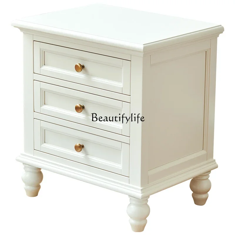 

ld 38White bedside table all solid wood cherry wood cream wind bedroom three pumping bedside table