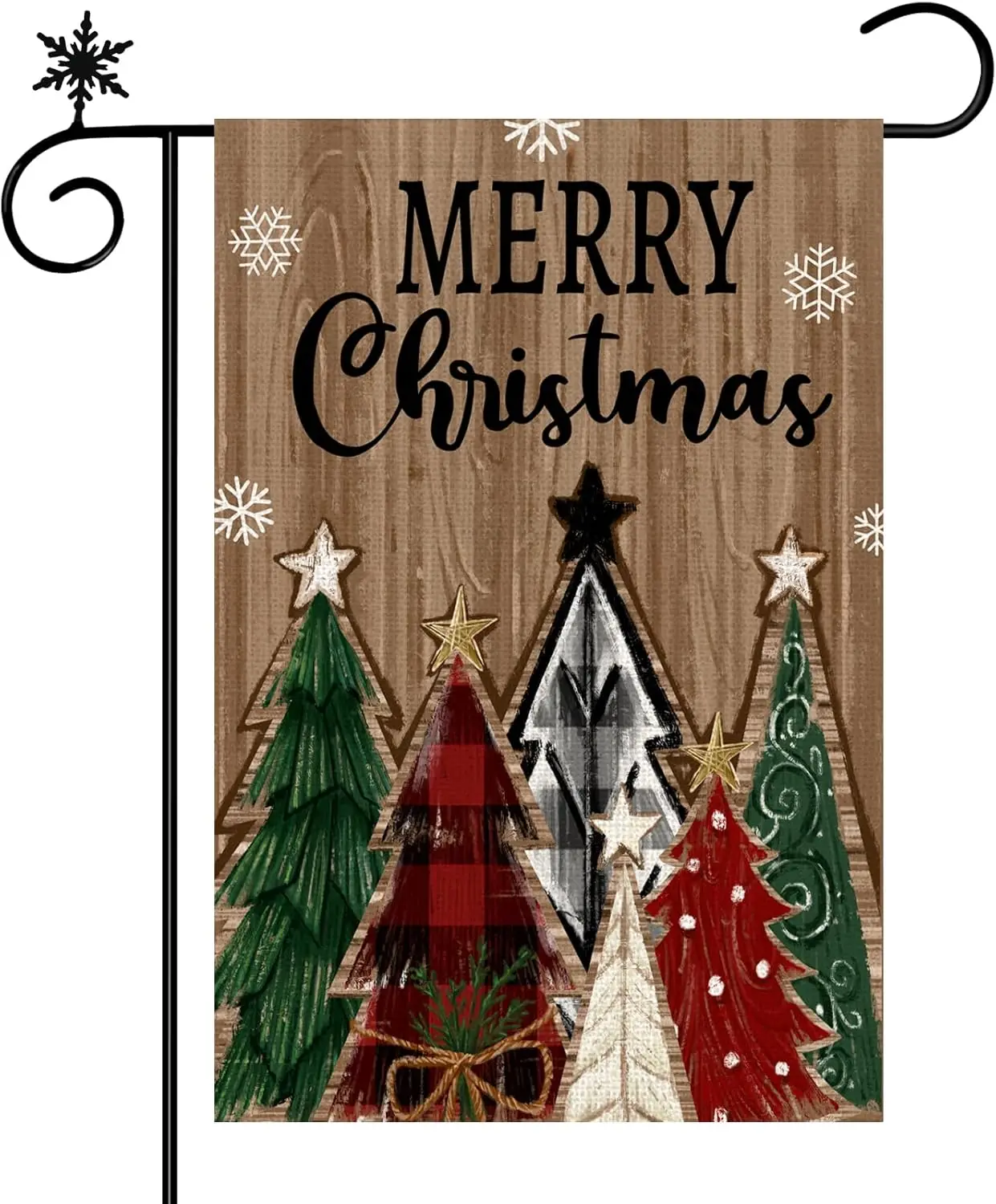 Merry Christmas Garden Flag 12x18 Inch, Xmas Trees Snowflake Double Sided Burlap Garden Flag for Winter Christmas Farmhouse  zzo