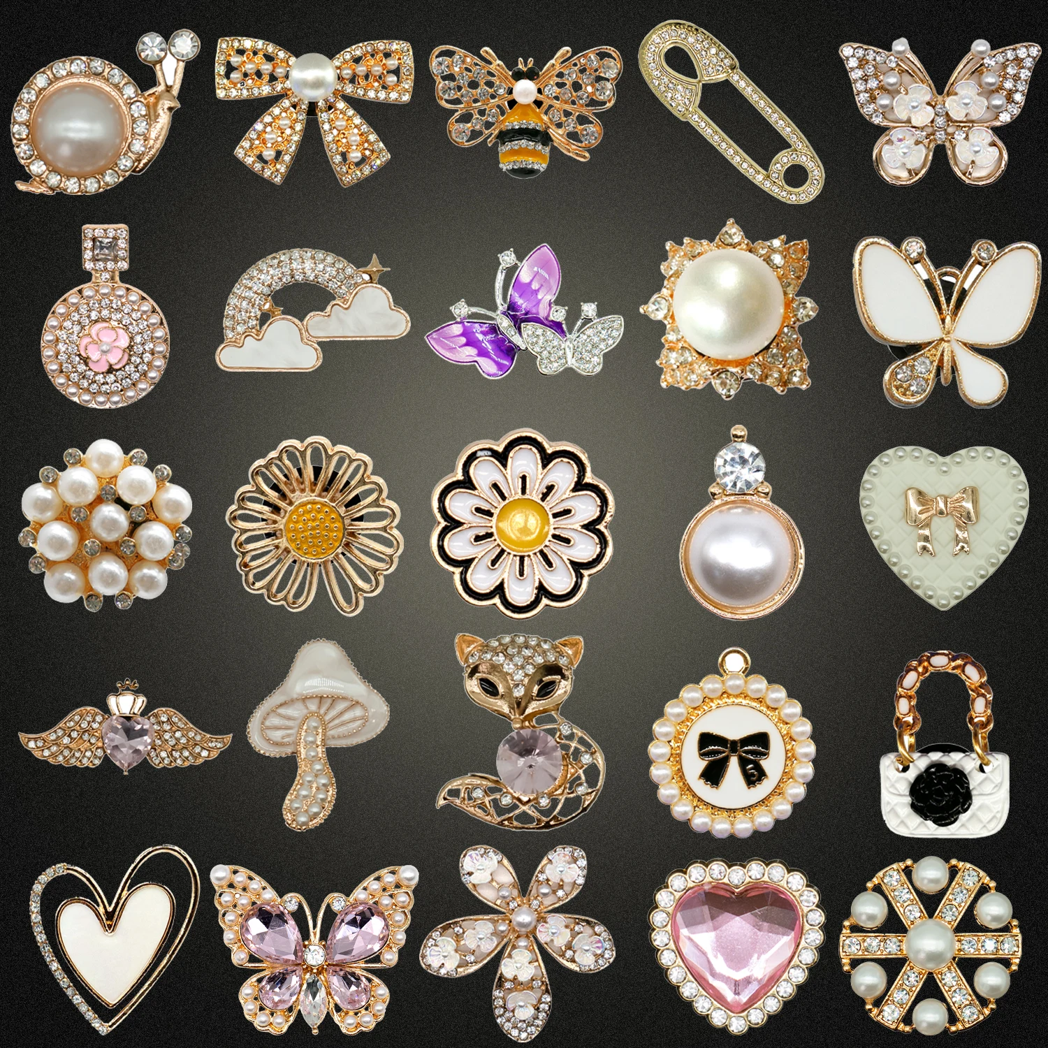 

1/25pcs Designer Butterfly Bling Shoe Accessories Charms for Women Girls White Bag Heart Metal Shoe Decoration Fits All Clogs