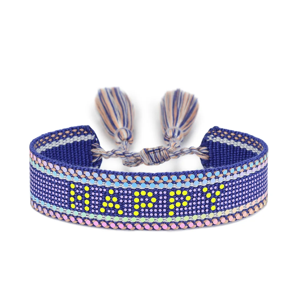

Sequins letters creative braided bracelet women multi-coloured tassel embroidery hand rope fashion jewelry can be customized let