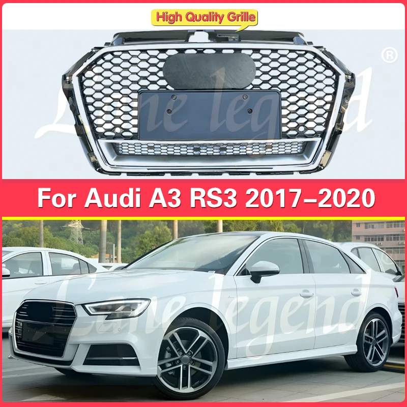 

For RS3 Style Front Sport Hex Mesh Honeycomb Hood Grill for Audi A3/S3 8V 2017-2020 Front Grille Ventilation Net