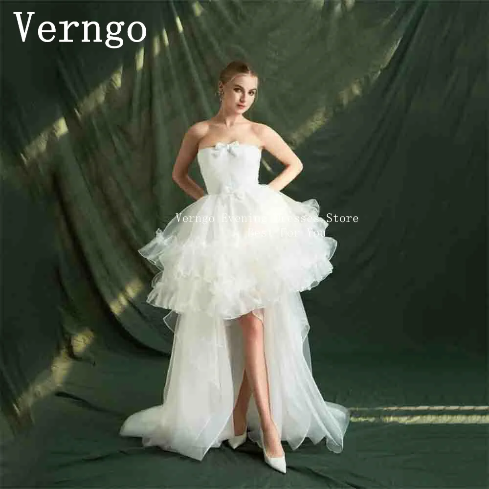 

Verngo Strapless A Line Ball Wedding Dress Women Princess Bow Bride Dress 2024 Tiered Zipper Engagement Formal Bridal Gowns