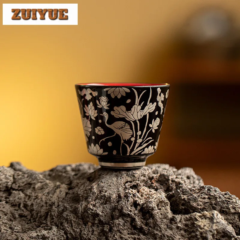

2pc/lot Black Glazed Silver Patterned Teacup Luxury Tea Bowl Water Jug Tea-tasting Meditation Cup Jianzhan Master Cup Craft 35ml