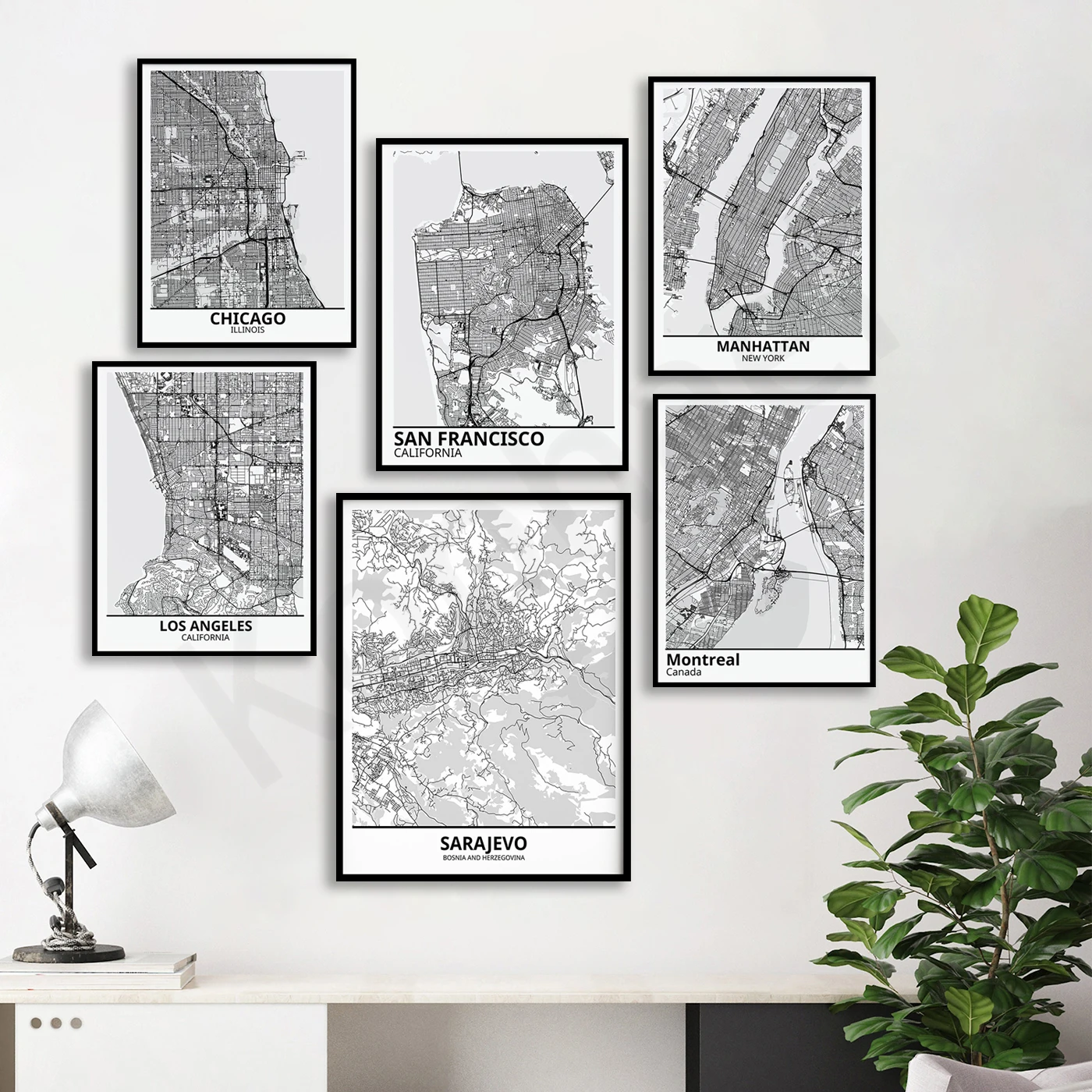 Sarajevo Chicago San Francisco Manhattan Los Angeles Montreal Vancouver Prairie Airdrie. City Map Poster