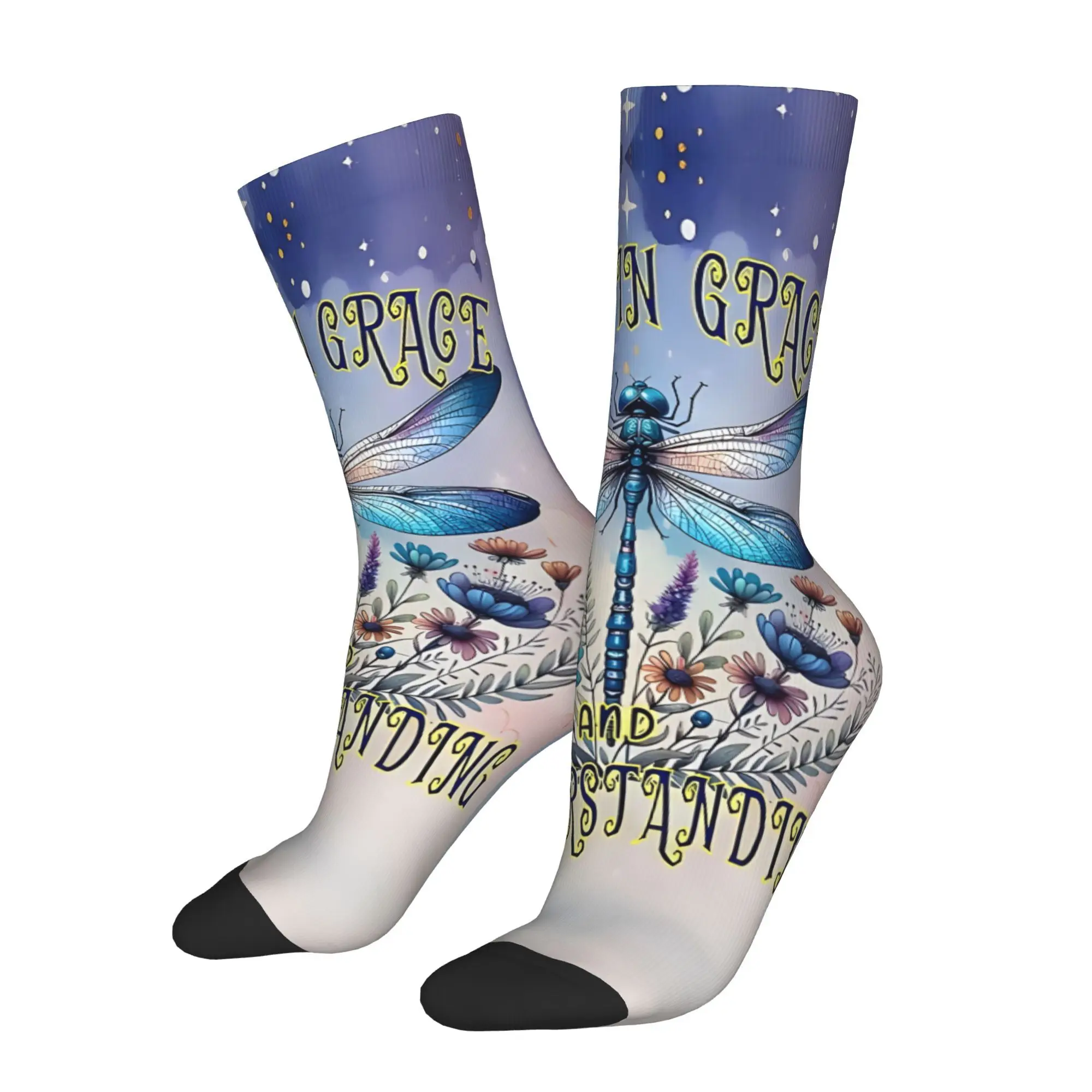 

Забавные носки для мужчин, стрекоза, звездное спокойствие, хип-хоп, винтажные, счастливые, дышащие, с принтом, носки для экипажа, новинка, подарок