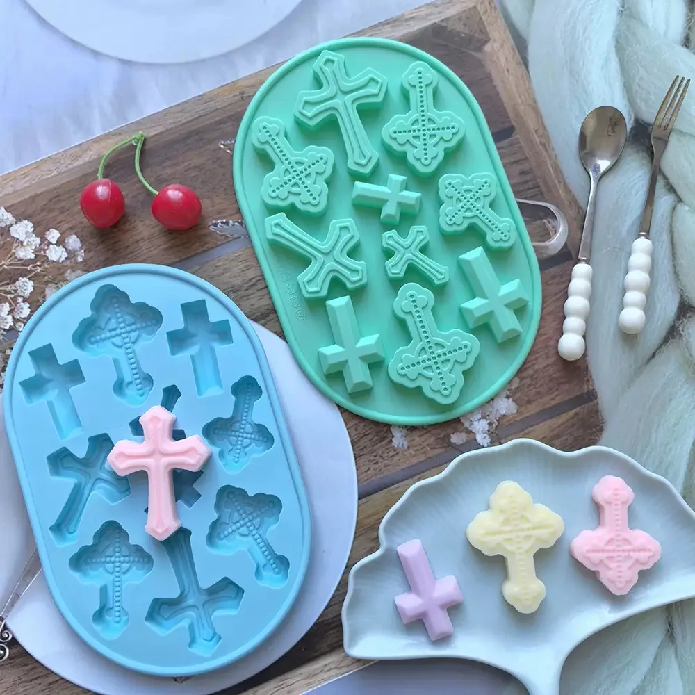 Molde de silicona con forma de cruz para chocolate, caramelos, gomitas, galletas, cubitos de hielo, decoración de cupcakes, molde para hornear, 1 unidad