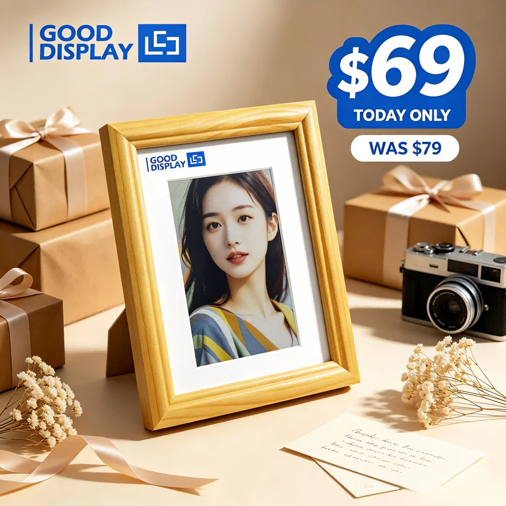 Wood Frame E Ink Digital Black Photo Frame 7.3