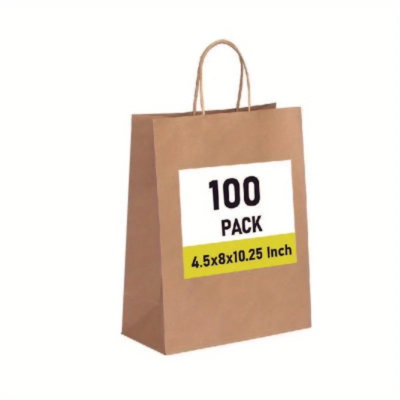 100pcs BLT Brown Kraft Paper Gift Bags with Handles 8X4.5X10.25 Inch, Shopping Bags For Parties, environmentally friendly paper 