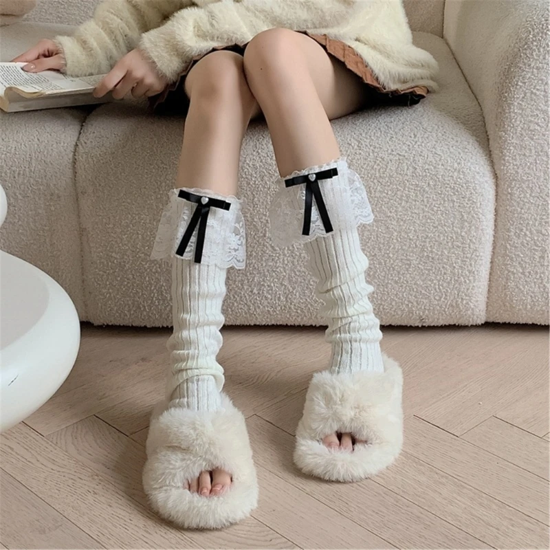 

Women Knitted Leg Warmers Student Girls Harajuku Leg Cover Middle Tube Socks