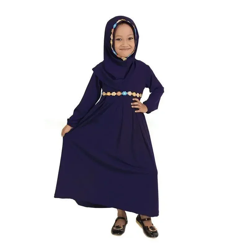 2 Piece Kids Girls Muslim Khimar Prayer Long Sleeve Maxi Dress Hijab Set Islamic Arabic Kaftan Dubai Traditional Kaftan Eid Gown